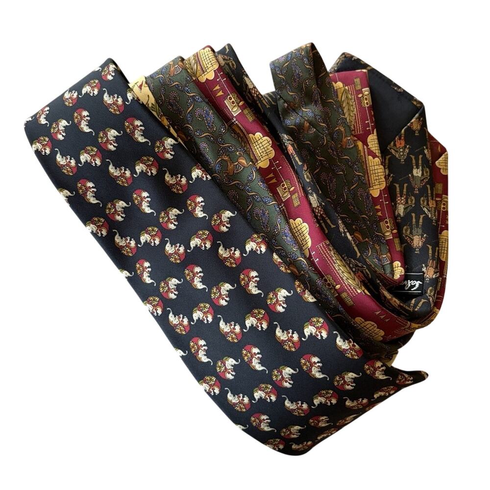 Salvatore Ferragamo Silk Neckties Lot of 6 Yellow Navy Red Assorted Ties EUC